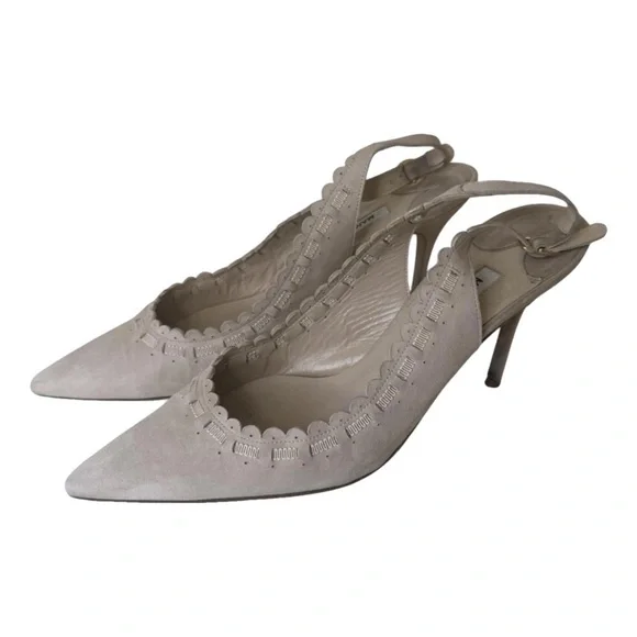 MANOLO BLAHNIK Beige Suede Slingback Heels - Picture 1 of 11